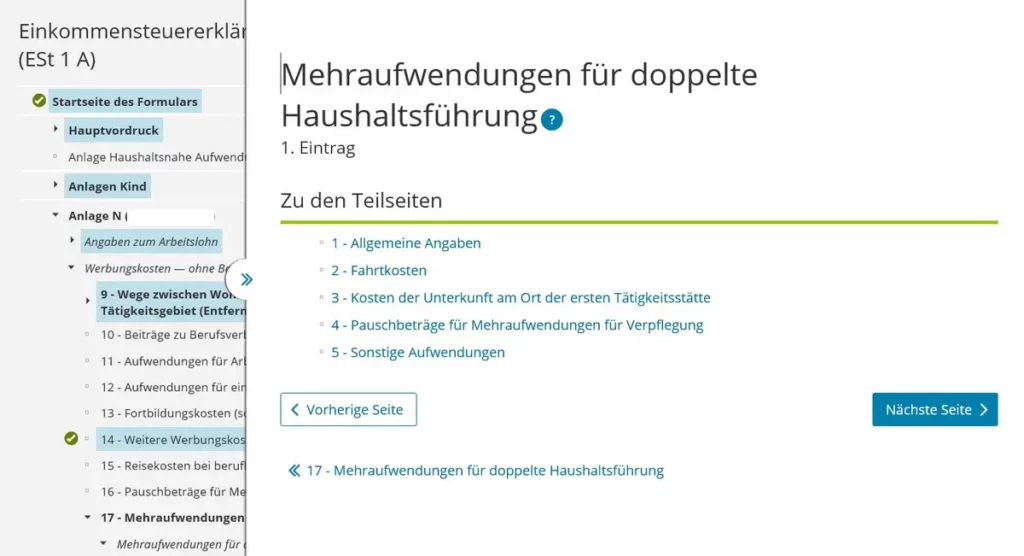 German tax return Anlage N working expenses Werbungskosten